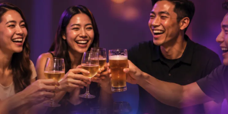 Friends raising a toast at a night out